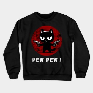 PEW PEW! Black Cat Vintage Halftone Crewneck Sweatshirt